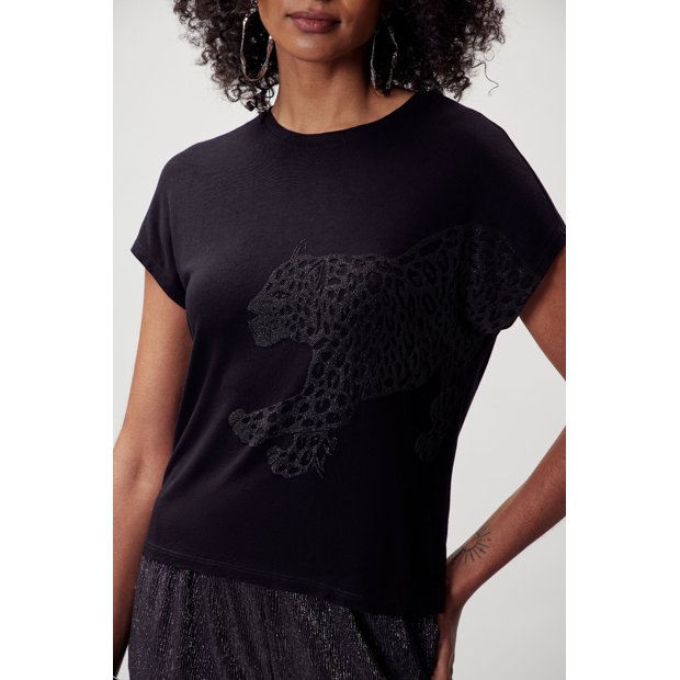 Camiseta Flor de Lis Feminina Manga Curta T-Shirt Hotfix Preta - Loja ...