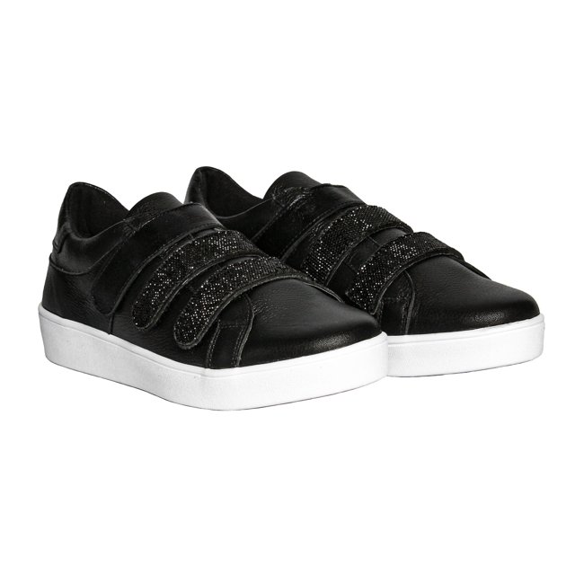 Tênis Orcade Feminino Couro Preto Strass Velcro Loja Battisti