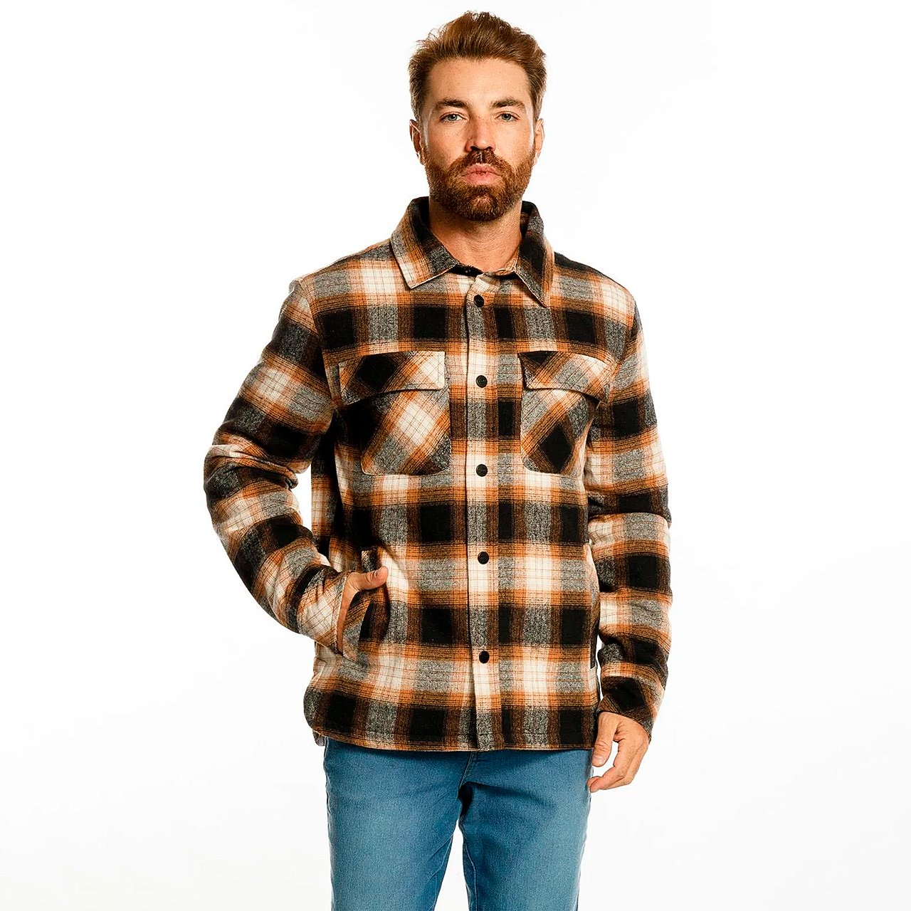 Jaqueta Beagle Masculina Flanela Xadrez Marrom Preto Loja