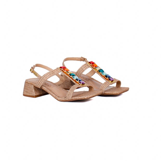 Sandália Ferrucci Feminina Ráfia Pedras - Loja Battisti | Loja Battisti