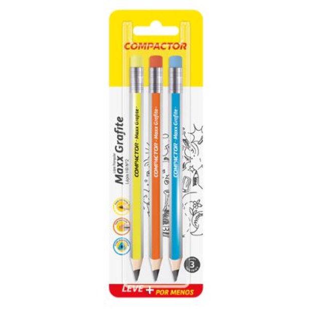 LÁPIS JUMBO GRAFITE N2 COMPACTOR TRIANGULAR MAXX COM 3 UNIDADES ...
