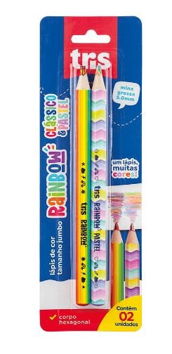 LÁPIS DE COR JUMBO TRIS RAINBOW CLASSICO E PASTEL COM 2 UNIDADES