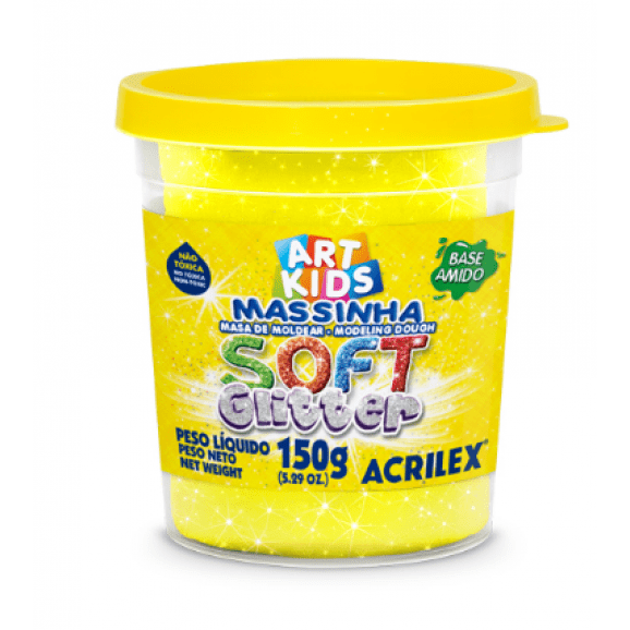 MASSINHA DE MODELAR SOFT GLITTER AMARELO 150G ART KIDS ACRILEX