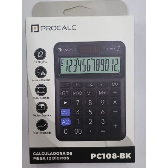 CALCULADORA PROCALC 12DIG PC108BK | Atacadão Mec