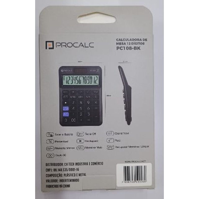 Normal Procalc CALCULADORA PROCALC 12DIG PC108BK | Atacadão Mec