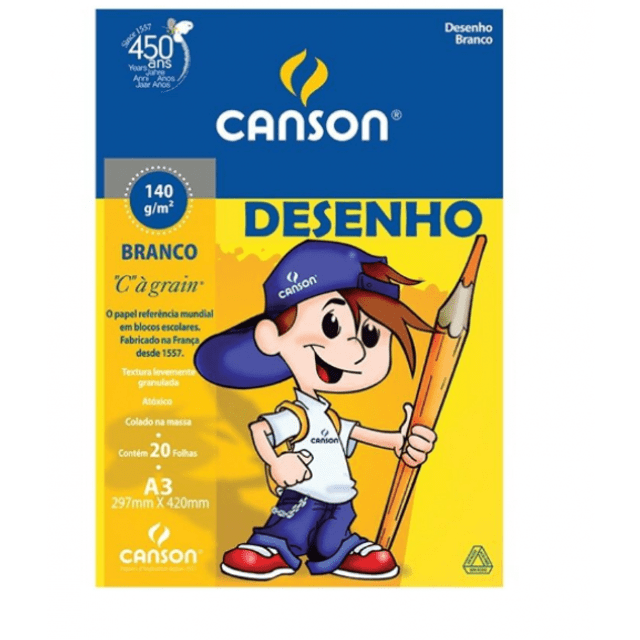 BLOCO DE DESENHO ESCOLAR BRANCO CANSON A3 COM 20 FOLHAS