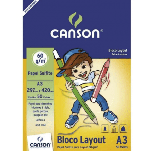 BLOCO PAPEL CANSON LAYOUT BRANCO A3 50 FOLHAS