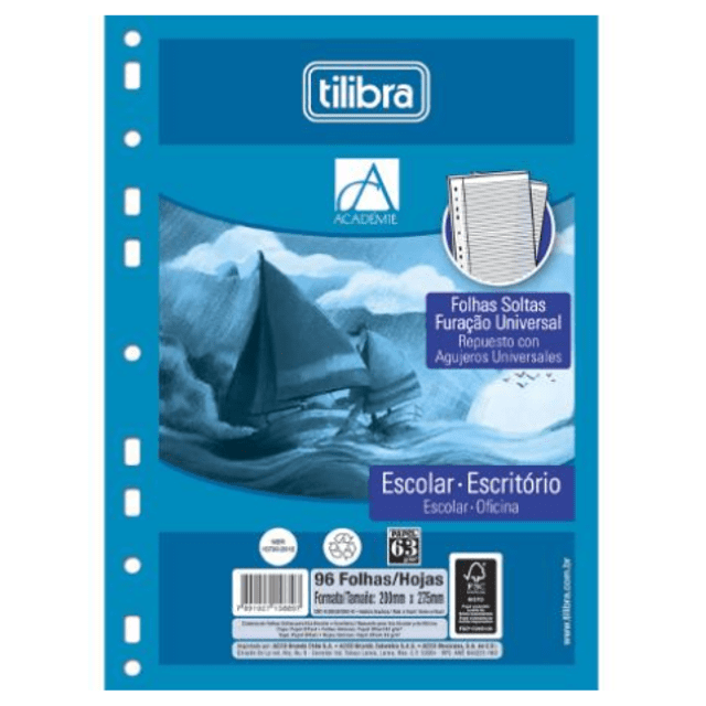 Bloco Refil Tiliflex Para Caderno Argolado Universitário Tilibra Académie 96 Folhas Atacadão Mec 5033