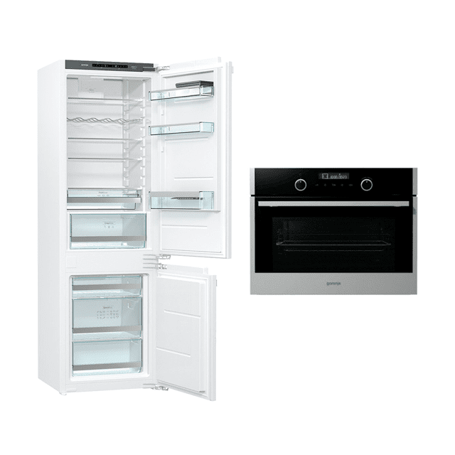 Combo Gorenje: Refrigerador Bottom Freezer de Embutir NRKI5182A2 + Forno Micro-ondas Combinado de Embutir 55 litros BCM547S12X 220V