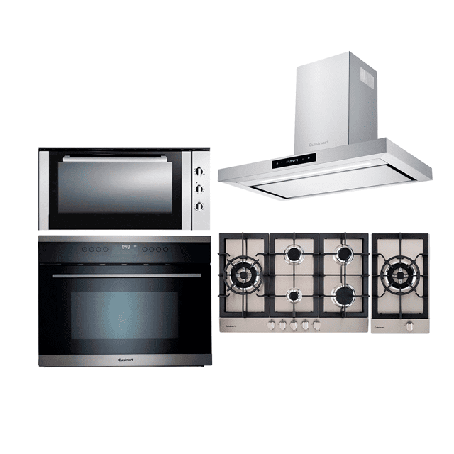 Combo 2 – Cuisinart Prime Cooking: Forno a Gás + Forno Elétrico + Cooktop e Dominó a Gás + Coifa de Ilha Casual Cooking 90cm 220V