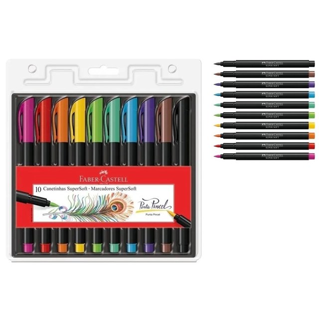 Caneta Supersoft Brush Pen Faber Castell Kit C/10 Cores