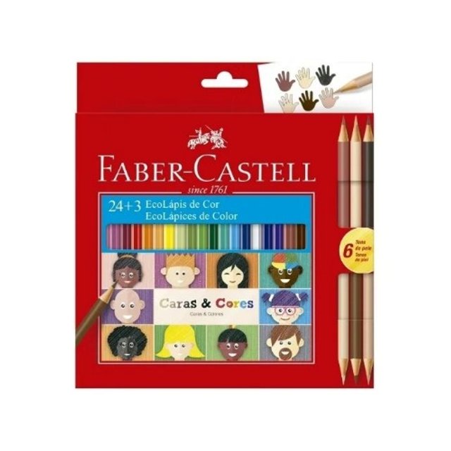 Lápis De Cor Faber Castell Ecolápis 24 Cores + 3 Tons De Pele