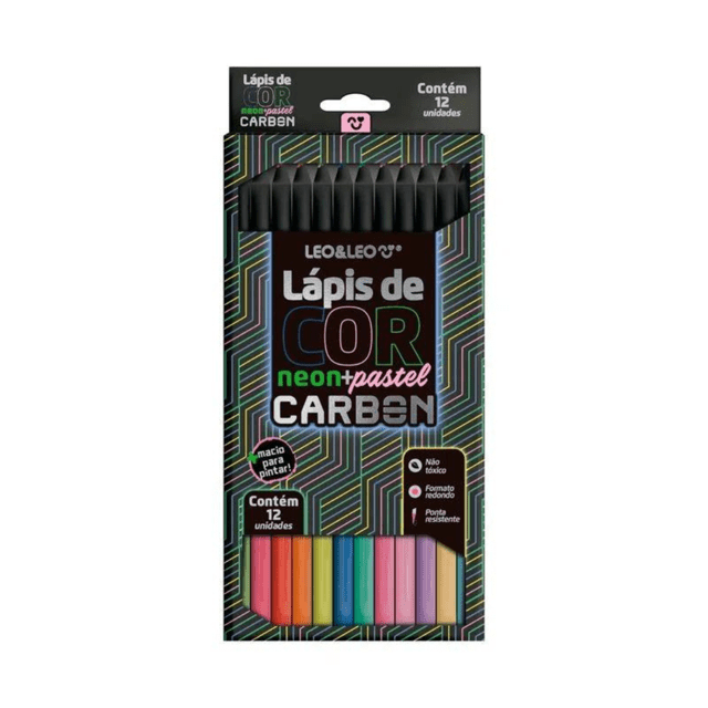Lápis de Cor Carbon 12 Cores Neon + Pastel Leo & Leo