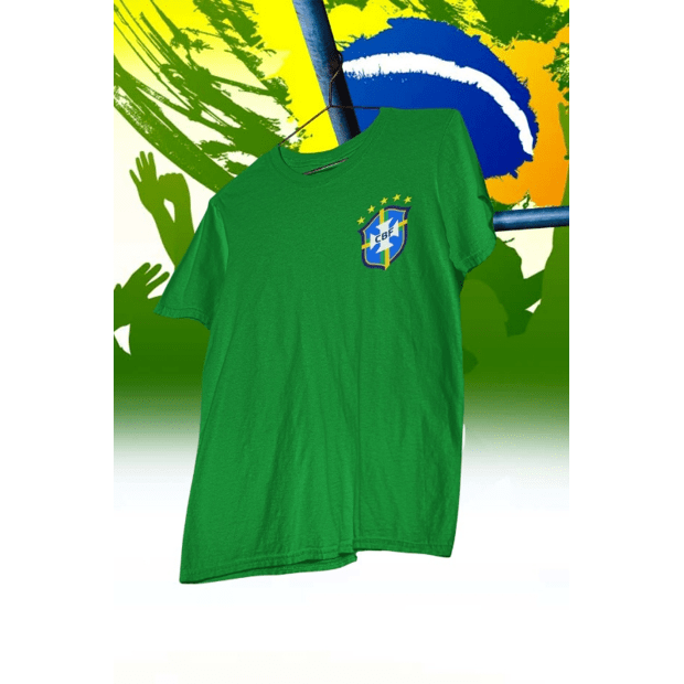 Camisa de Algodão Estonada Chumbo Logo Brasil Fundo Verde - LOJA ETC TEAM