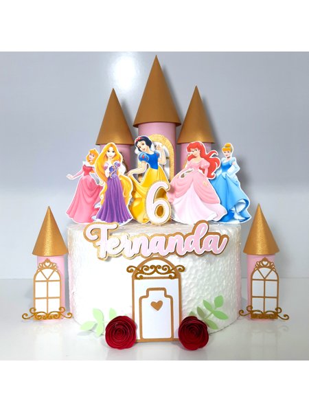 Topo de Bolo Topper de Bolo Personalizado Princesas Disney