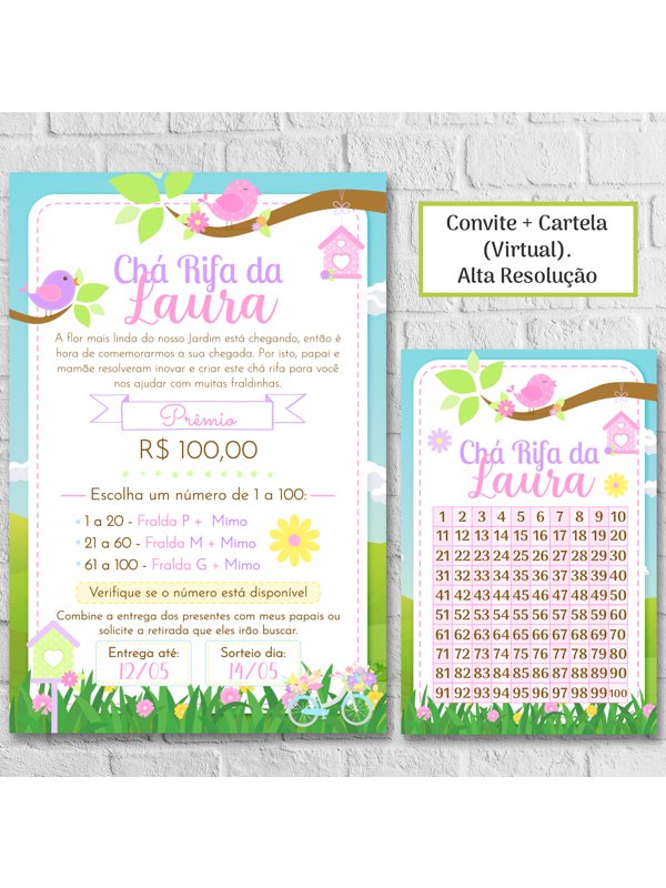 Convite Digital Chá Rifa Menina Jardim Encantado Personalizado
