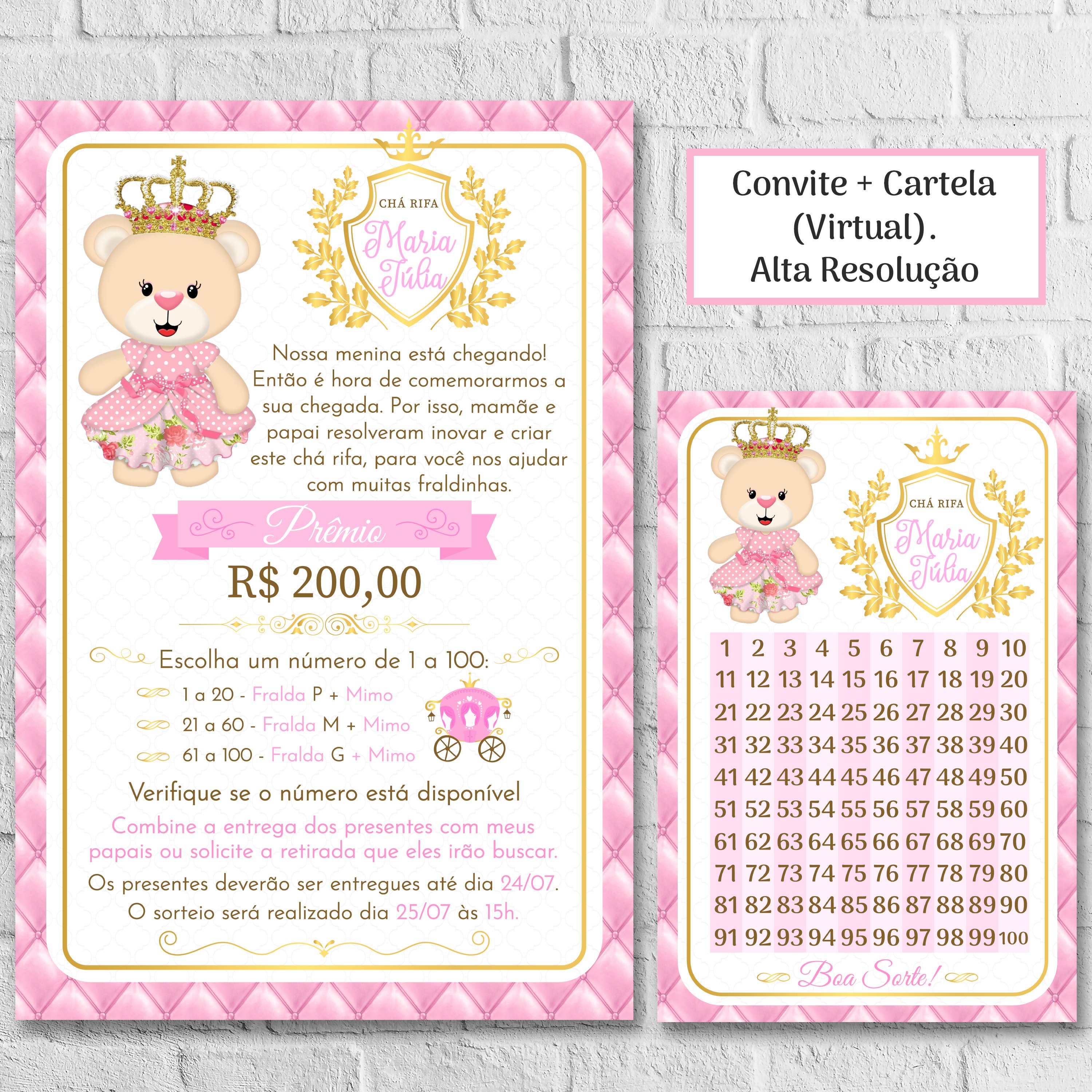 Convite Virtual Chá de Bebê Ursinha Princesa