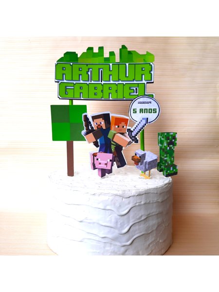 Topo de bolo/ Topper para bolo aniversário Minecraft Personalizado com  nome+idade em camadas