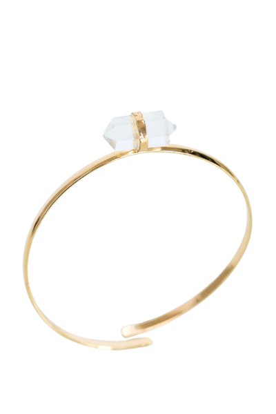 Bracelete Slim Detalhes Pedra Natural Cristal Banho Ouro 18k