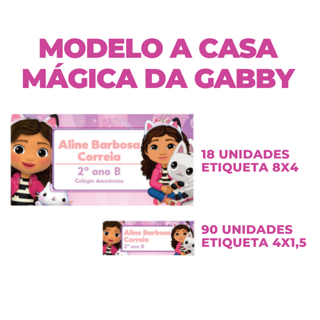 Etiqueta escolar personalizada Kit A casa mágica da Gabby