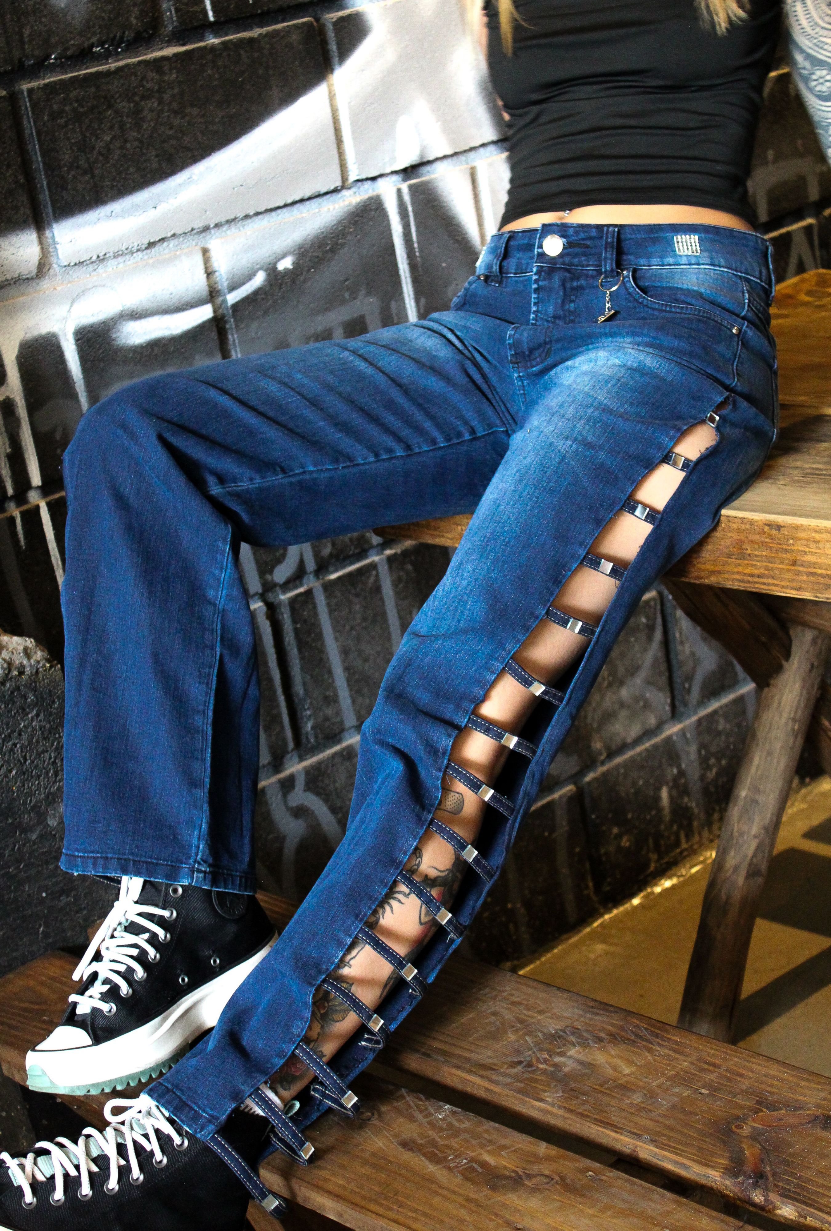 Calça Jeans Fenda Lateral Espelhos | UPCO