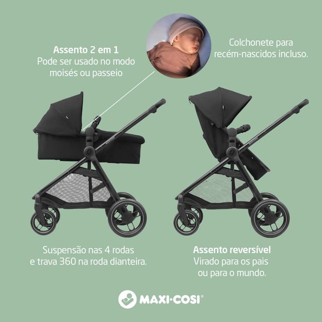 Carrinho Anna³ cor graphite Bebê Conforto e Base Maxi Cosi