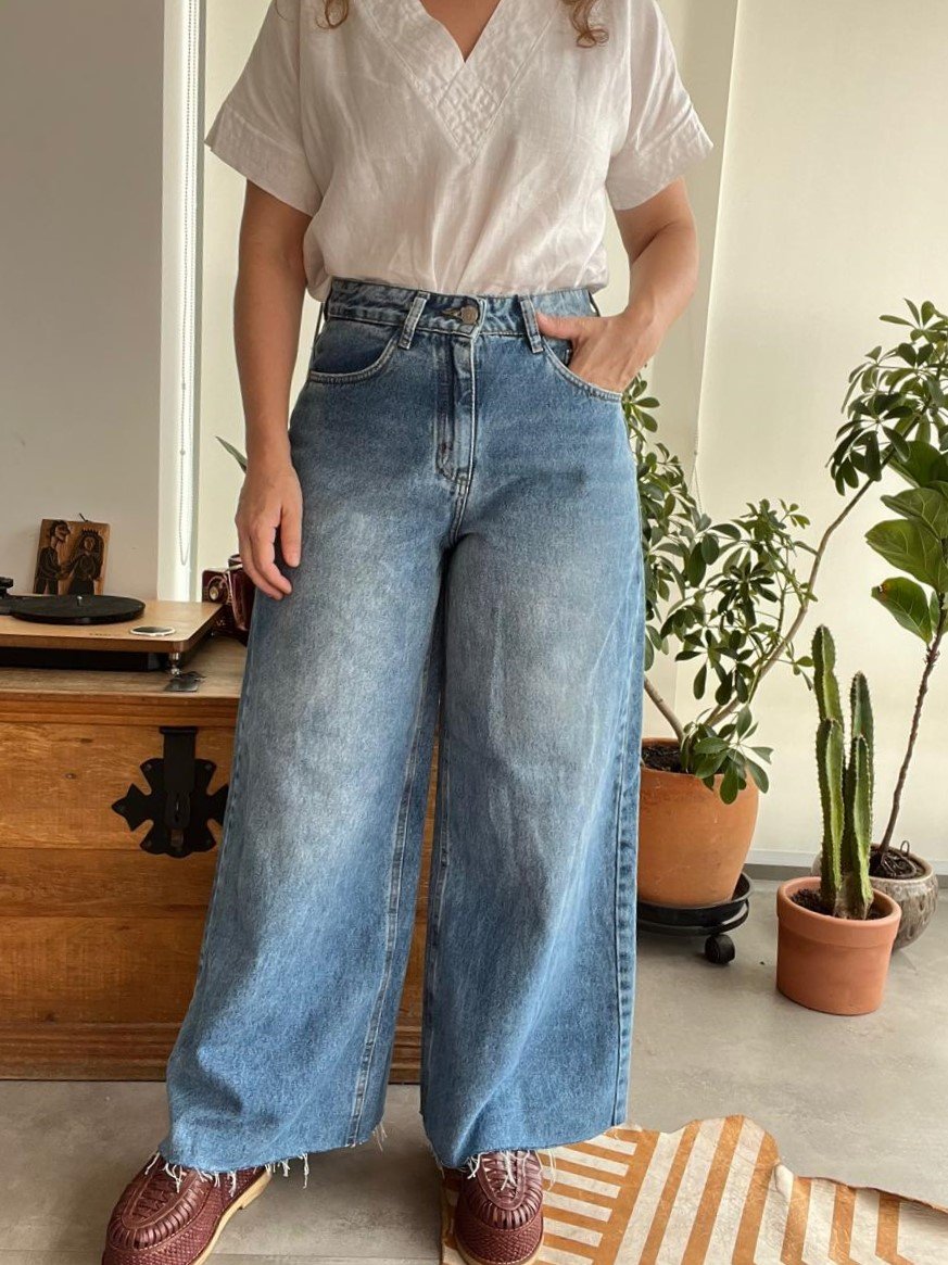 Calça jeans Super Wide Leg C&A 40 | Me Visto Giló Brechó