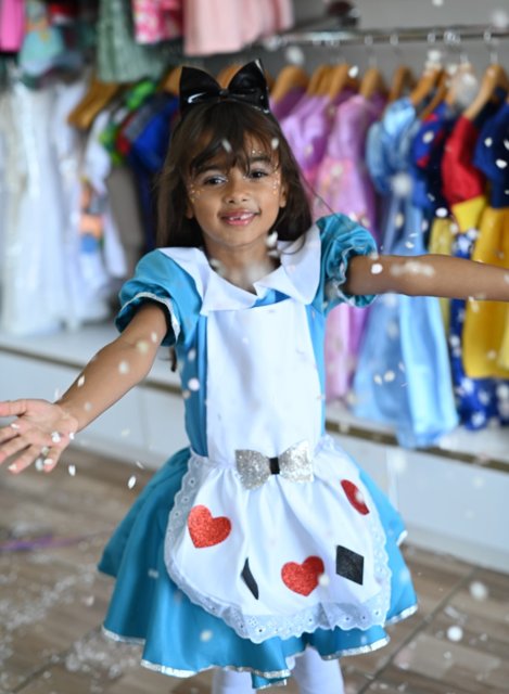 Vestido Fantasia ALICE NO PAÍS DAS MARAVILHAS c/ acessório