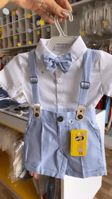 Conjunto Social Infantil Menino c/ Suspensório Cor: Azul Bebê