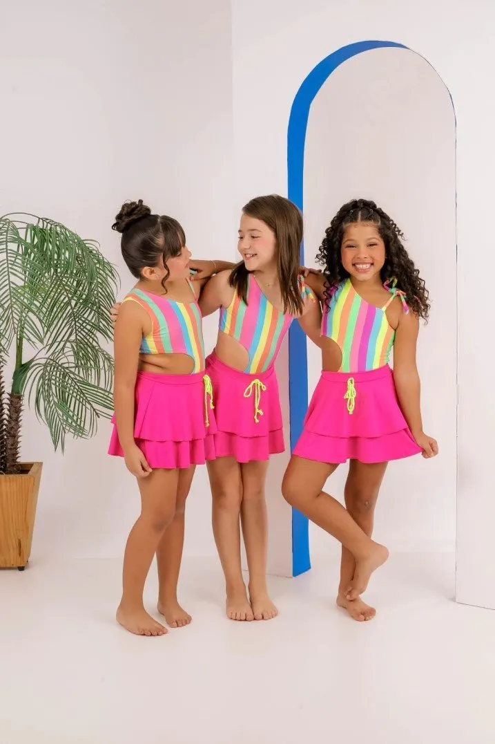 Saída de Praia Infantil Saia Rosa Pink Neon | AELÔ | LOJA INFANTIL UBERABA
