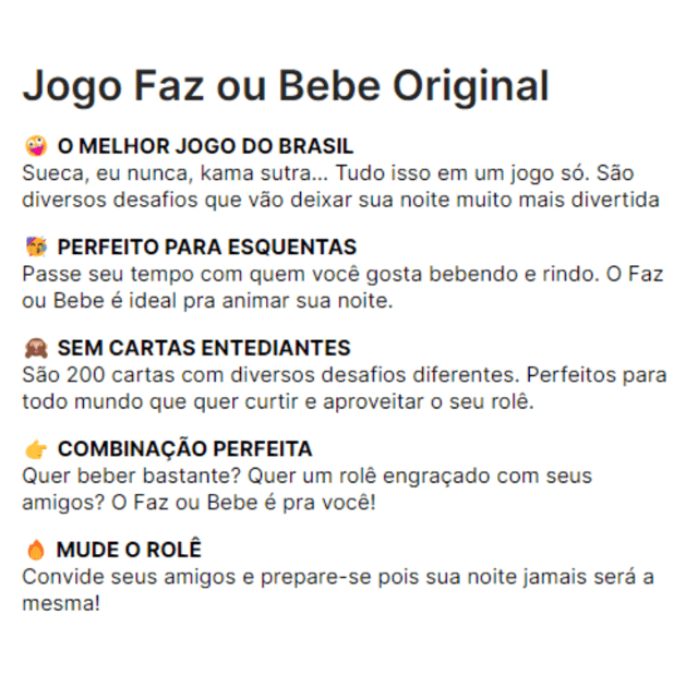 Faz ou Bebe Original - Drinking Game Linha Faz ou Bebe | Elfos & Cia