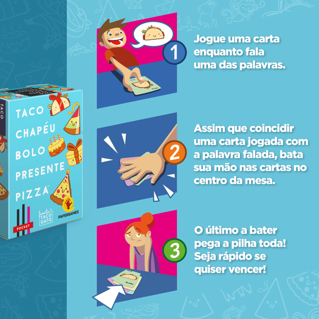 Place Games Taco Chapéu Bolo Presente Pizza + Cartas Promo Jogo de