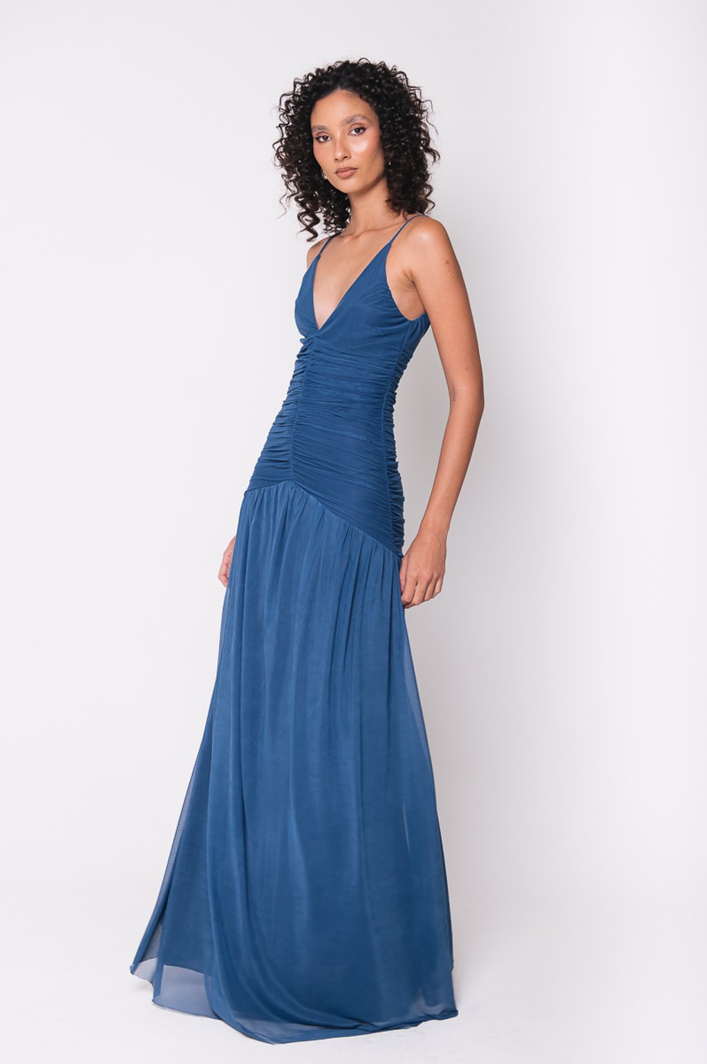 Vestido Drapeado de Tule Azul Cali Store