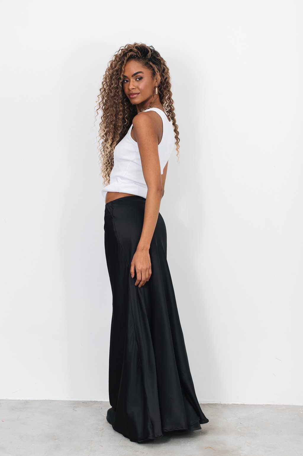 Saia Cetim Preta Longa Saia Longa De Cetim Preta Cali Store