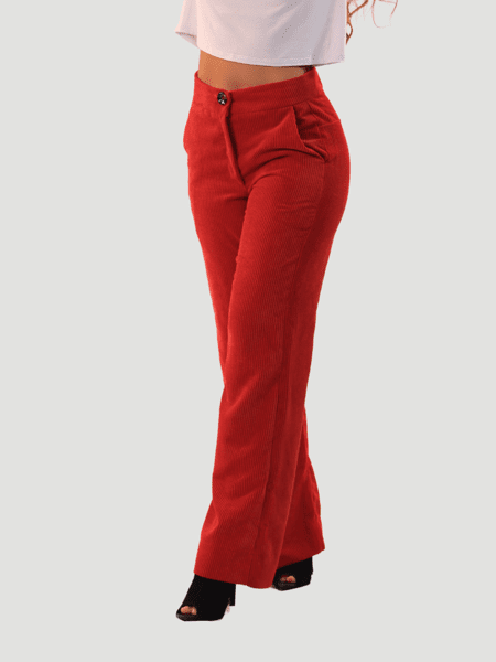 Calça Plano Reta Veludo Cotelê Vermelho | Dooplex Jeans