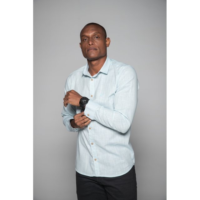 CAMISA MASCULINA SOCIAL SLIM FIT MANGA LONGA CHAMBRAY VERDE