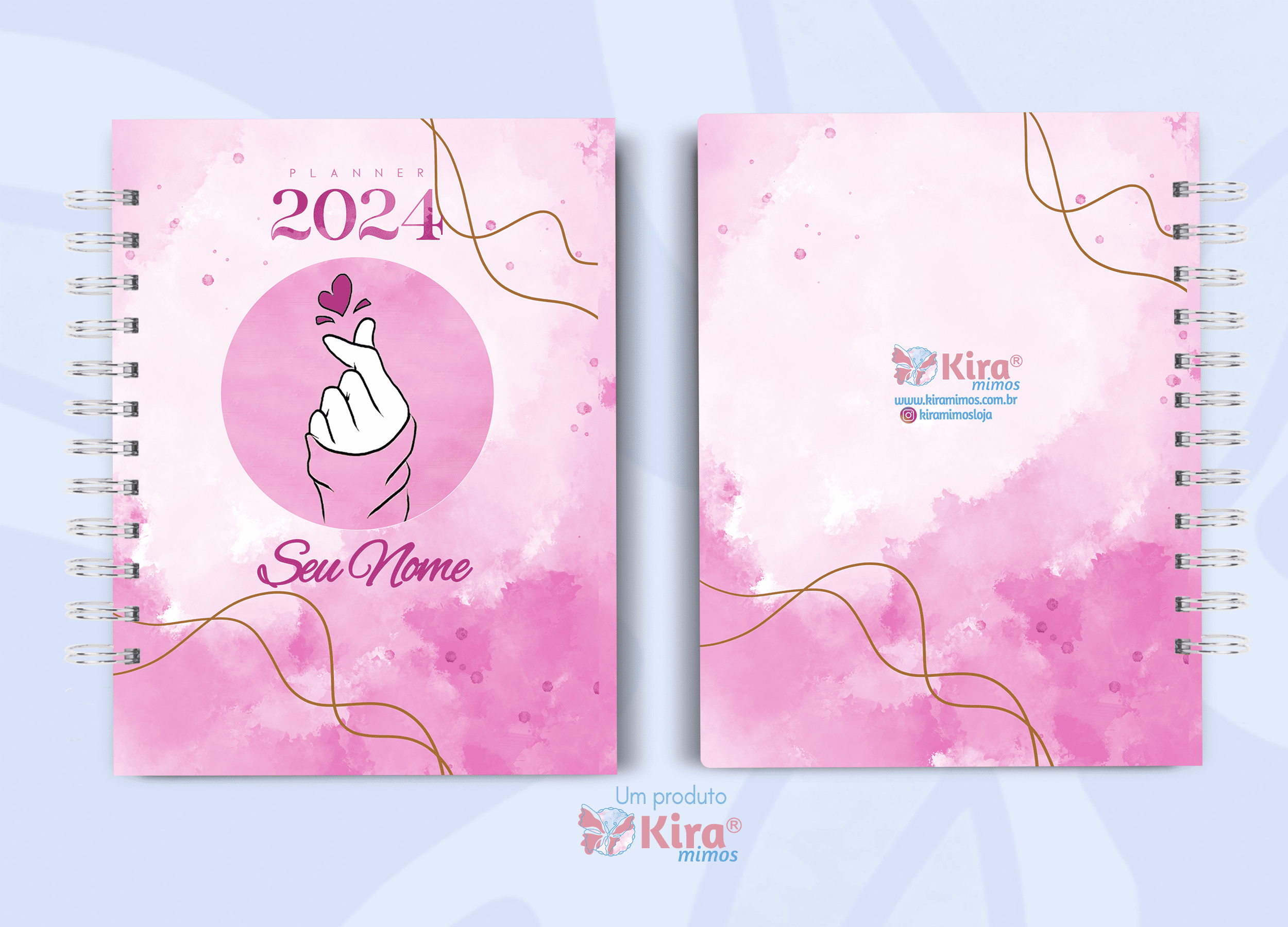 Agenda Planner Anual 2024 Rosa Personalizado Com Nome