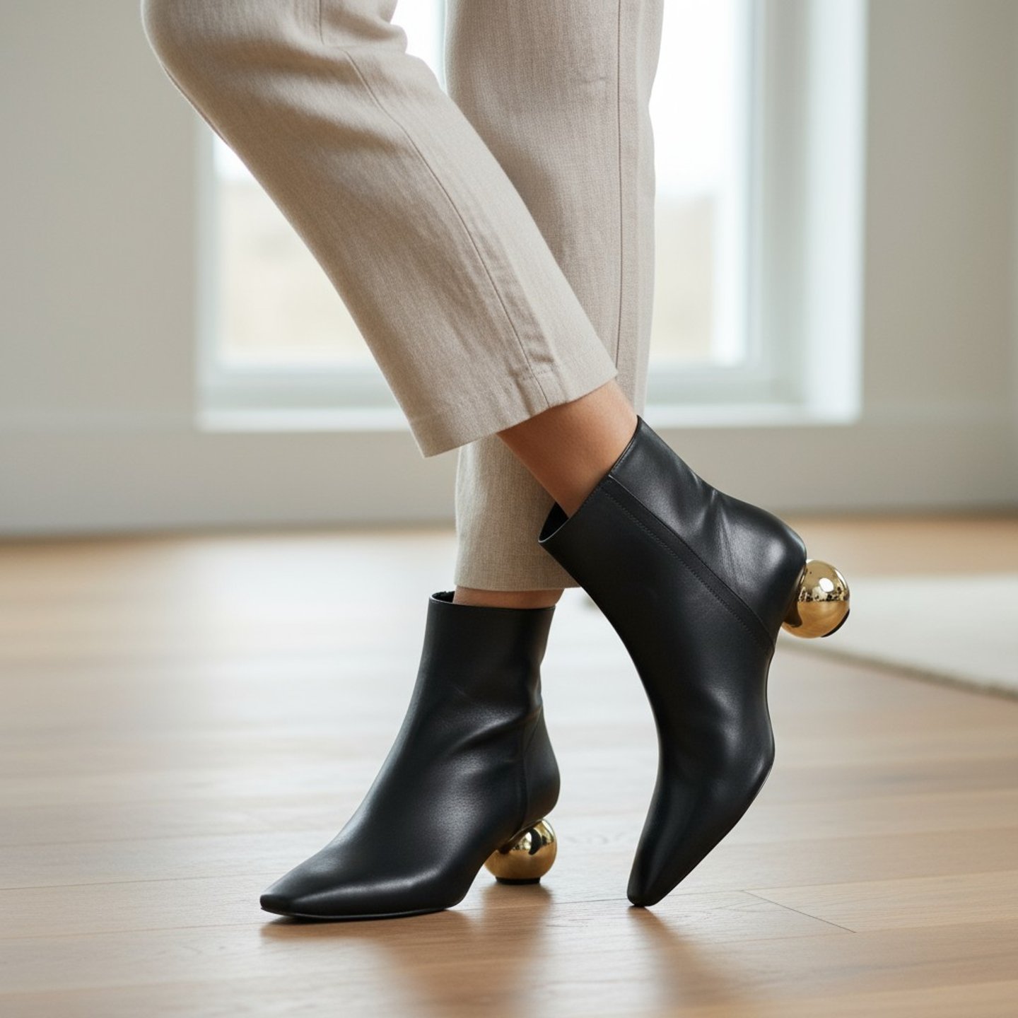 Bota Cano Curto Luxo. Salto Geo Golden. Modelo Zodiac. Ref.: 12023