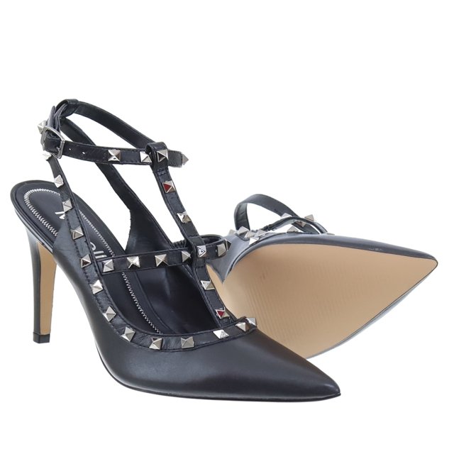 Scarpin Saltos Studs Inspired Preta 5001 Tabita | Moselle Sapatos Femininos