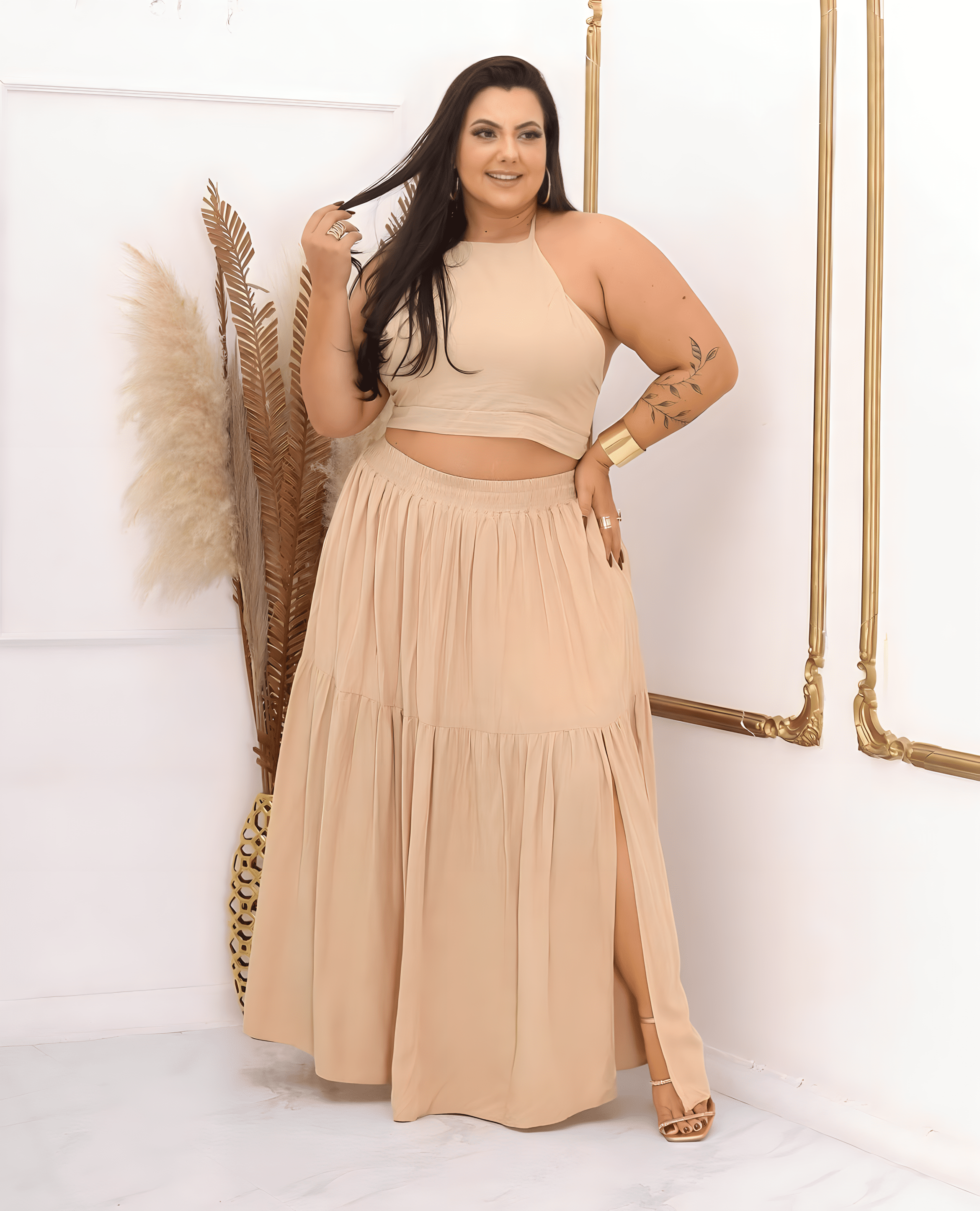 Saia longa de 2024 linho com fenda