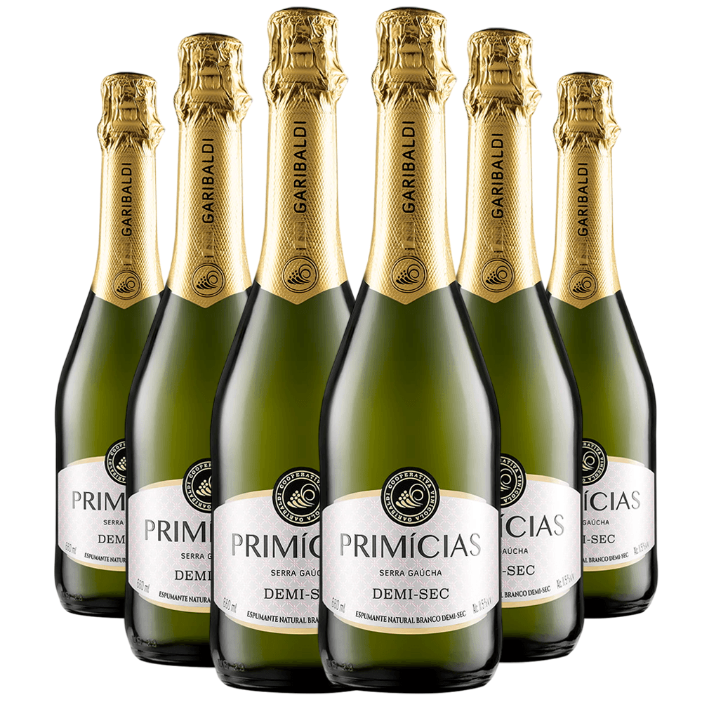 Espumante Garibaldi Branco Demi Sec Brasil Primícias Malvasia, Riesling, Trebbiano 660ml - 6 Unidades