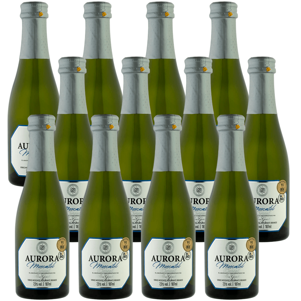 Espumante Vinícola Aurora Branco Brut Brasil Moscato 187ml - 12 Unidades