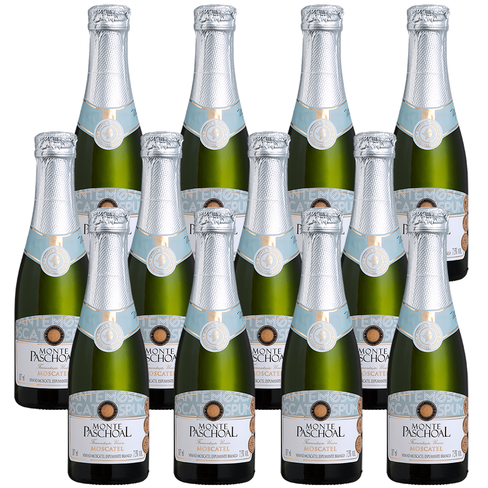 Kit 12 Mini Espumante Monte Paschoal Moscatel Branca 187ml