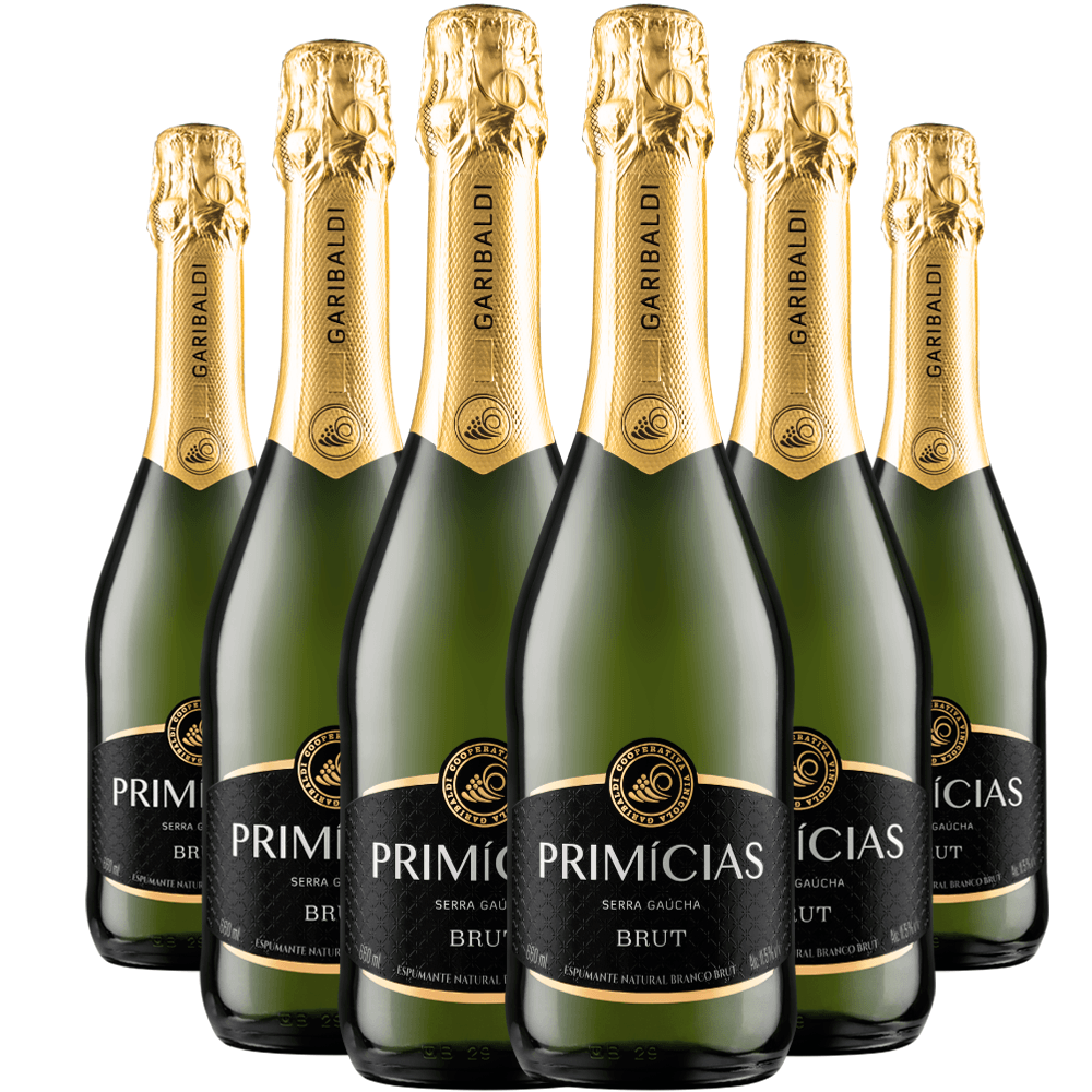 Espumante Garibaldi Branco Brut Brasil Primícias Riesling, Trebbiano 660ml - 6 Unidades