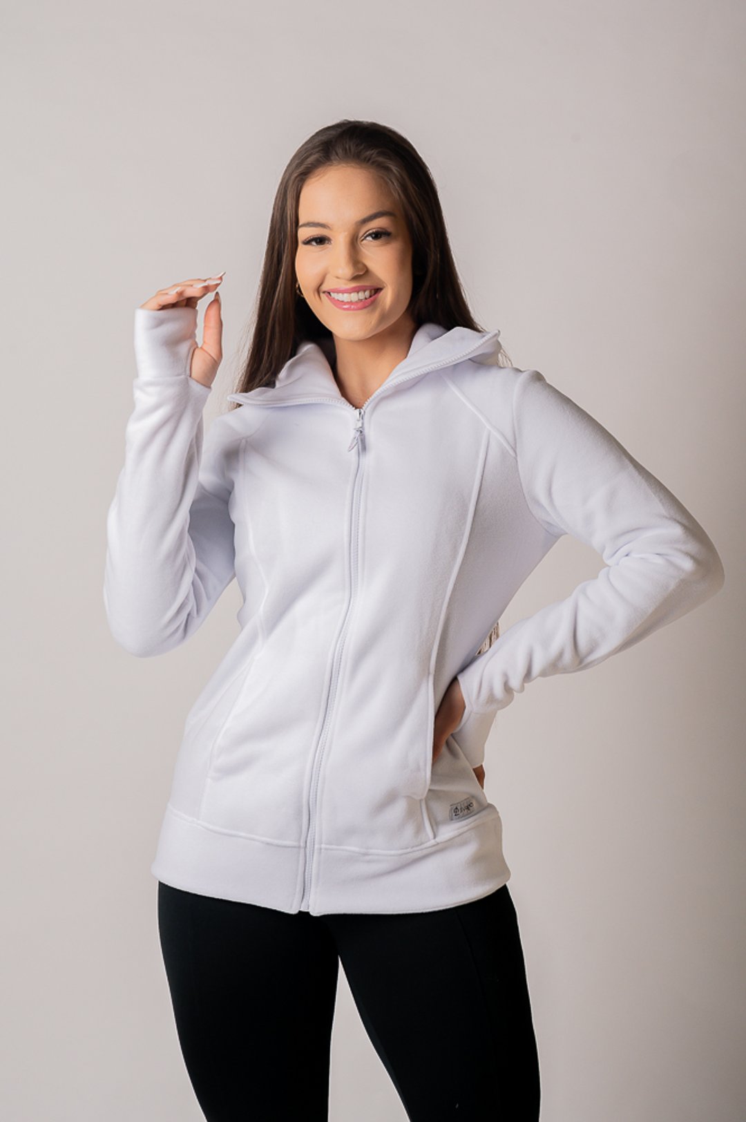 Jaqueta Feminina Alongada Em Fleece Com Capuz e Punho de Luva SVAGO