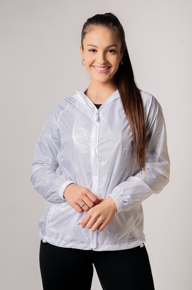 Jaqueta Corta Vento Feminina Sem Forro Com Capuz e Elástico