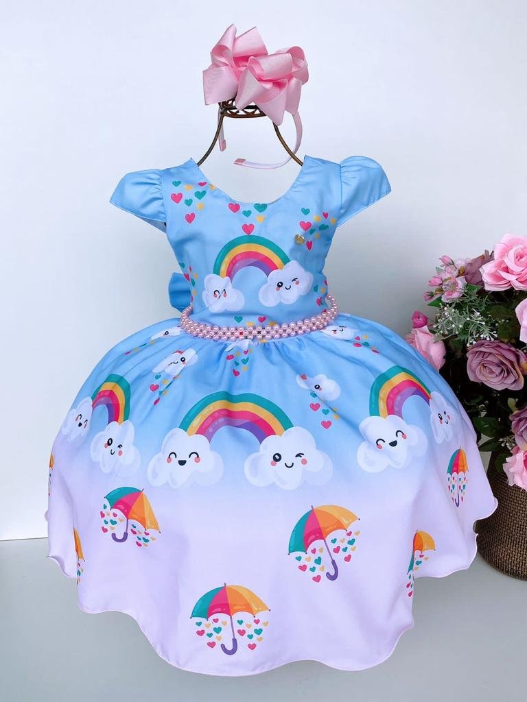 Oblee Marketplace  Vestido Infantil Princesa Temático Chuva De  Benção-Chuva de amor-Nuvem Azul