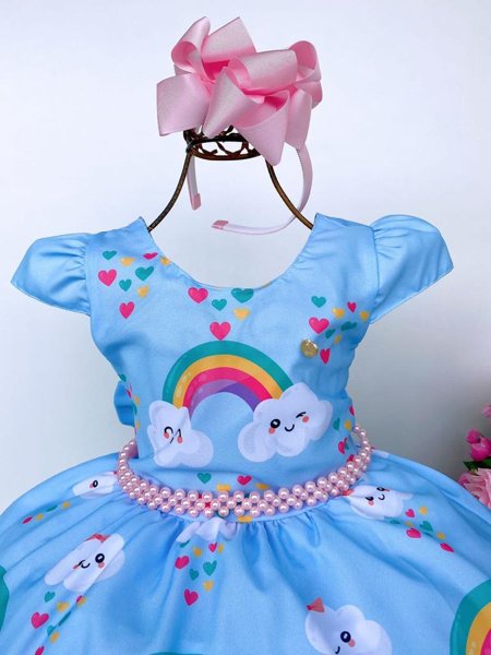Oblee Marketplace  Vestido Infantil Princesa Temático Chuva De  Benção-Chuva de amor-Nuvem Azul