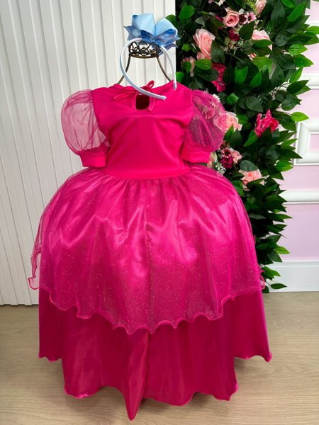 Fantasia Vestido Peach Aurora Princesa Infantil Festa