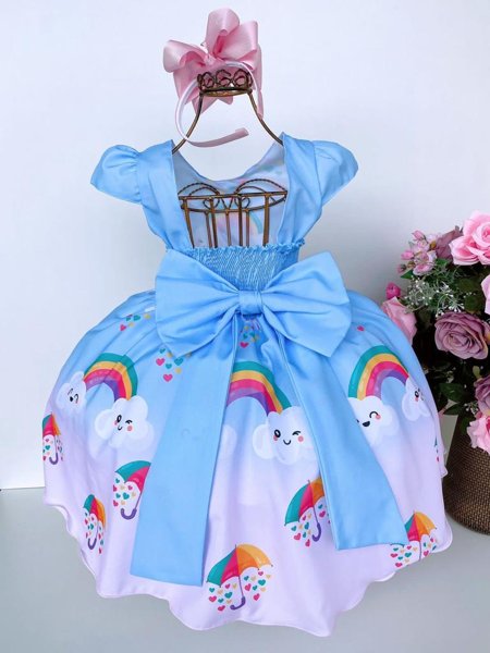 Oblee Marketplace  Vestido Infantil Princesa Temático Chuva De  Benção-Chuva de amor-Nuvem Azul